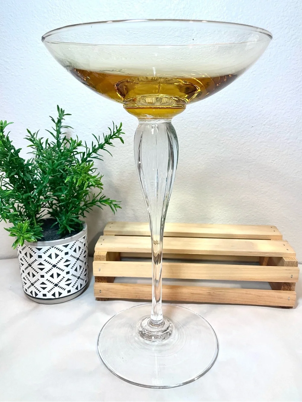 Vintage Steuben- or Empoli-Style Amber-Tinted Tall Compote Candle Holder Art